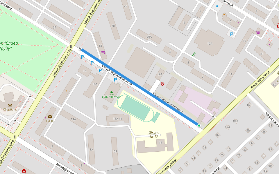 улица Чернышевского walking route map in Novokuybyshevsk