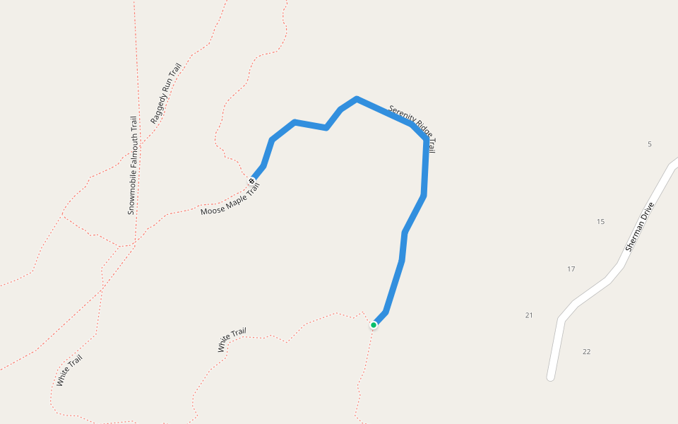 Serenity Ridge Trail walking route map in Falmouth