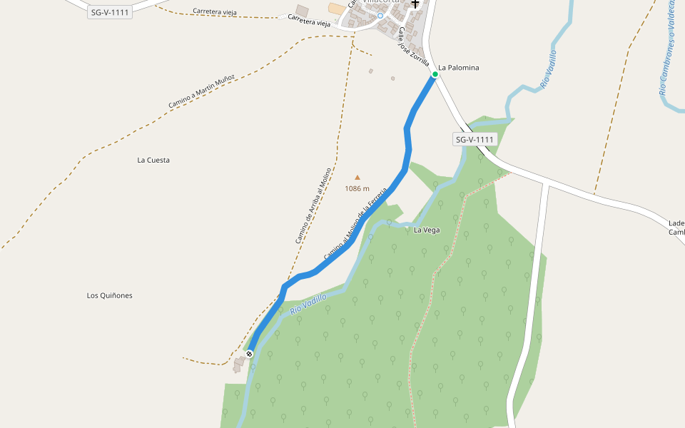 Camino al Molino de la Ferreria walking route map in Villacorta