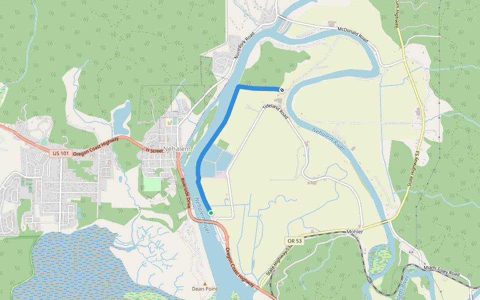 Nehalem River Dike Trail walking route map in Nehalem