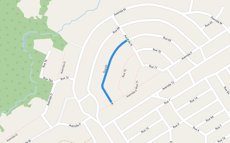 Rua 69 walking route map in Caldas Novas