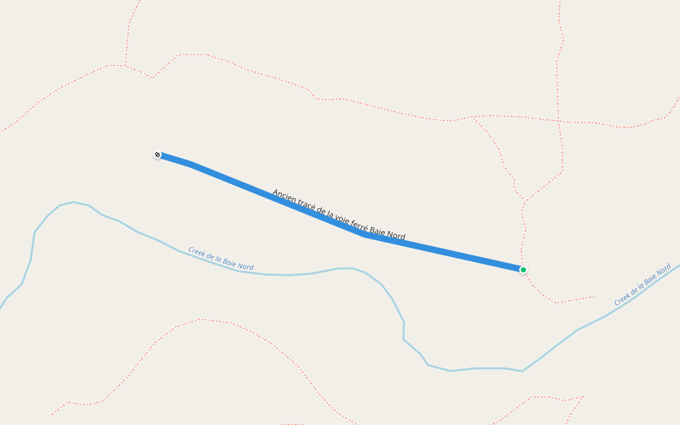 Ancien tracé de la voie ferré Baie Nord walking route map in Prony