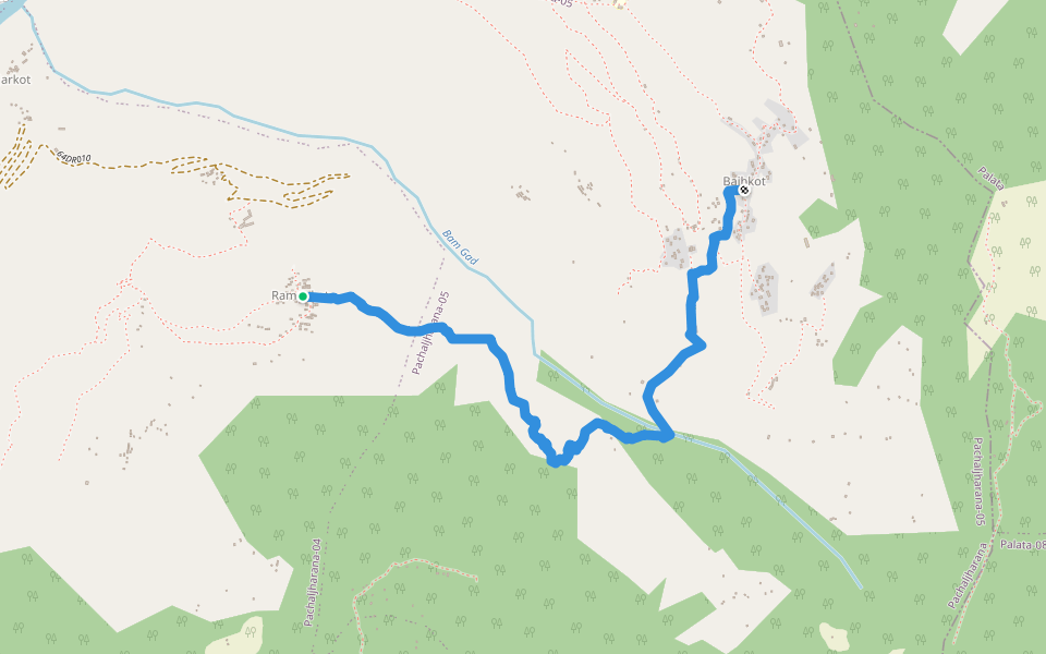 Ramnakot to Bajhkot walking route map in Ramanakot