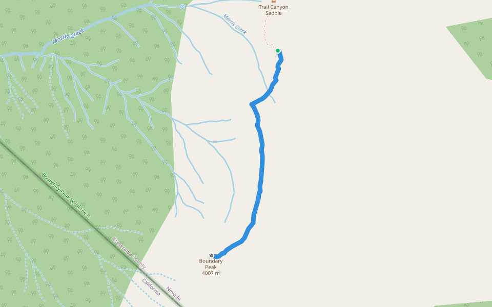 Boundary Peak walking route map in Dyer