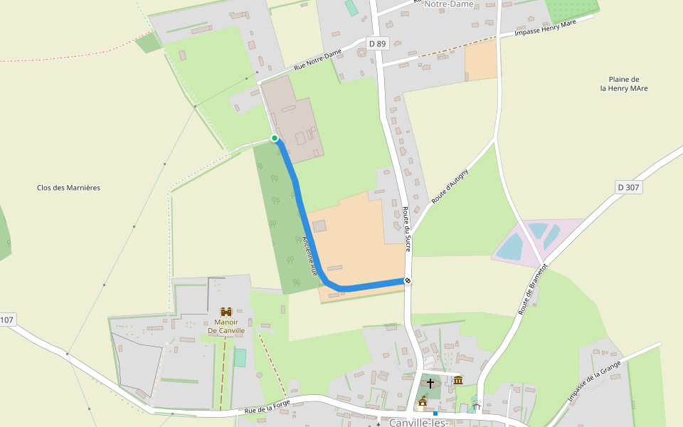 Ancienne Rue walking route map in Canville-les-Deux-Églises