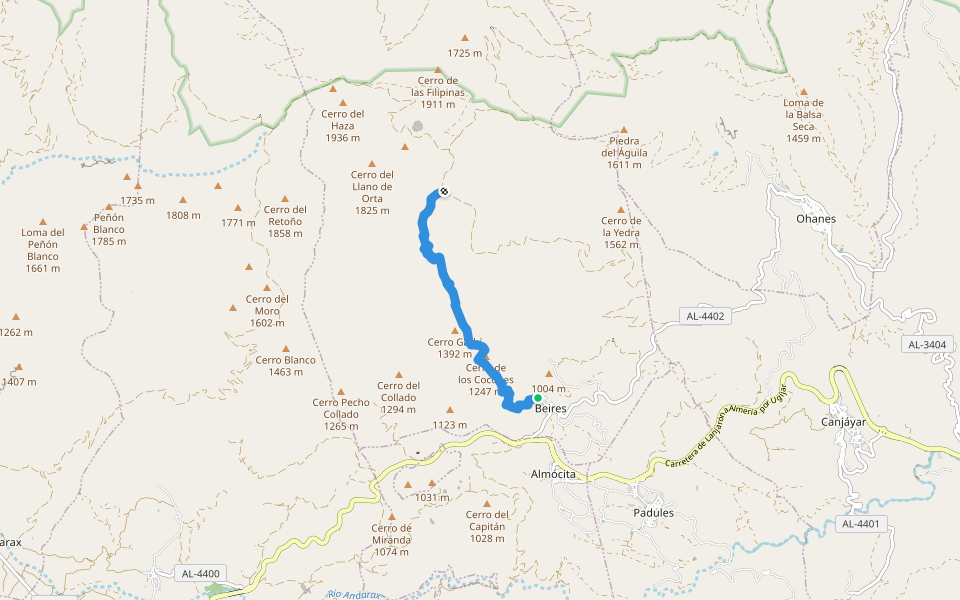 Camino de las Navas walking route map in Beires