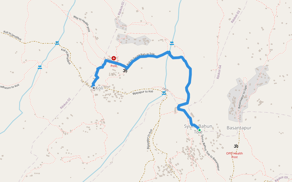 Koli to Syuna Bahun Tole walking route map in Siuna