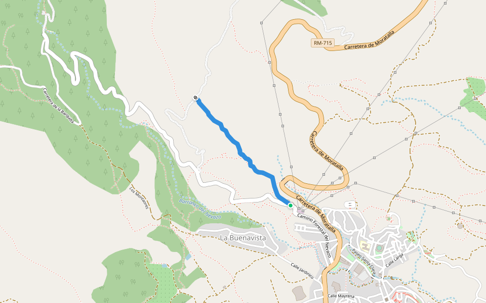Senda de las Escaleras walking route map in Caravaca de la Cruz
