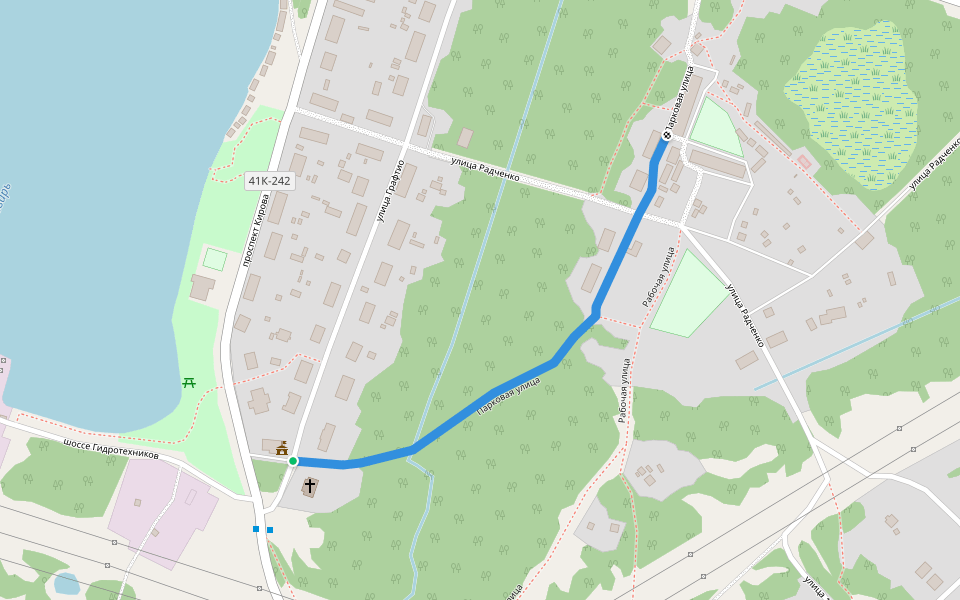 Парковая улица walking route map in Svirstroy