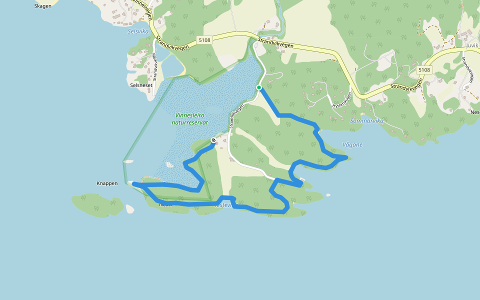 Vinnesleiro Kyststi walking route map in Strandvik