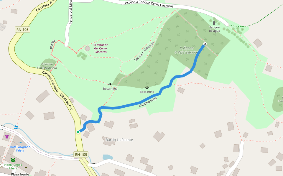 Camino viejo walking route map in Comayagua