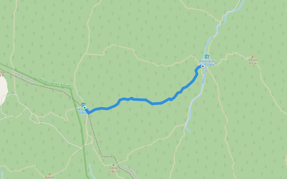 Staza Djevojačka walking route map in Višća Gornja