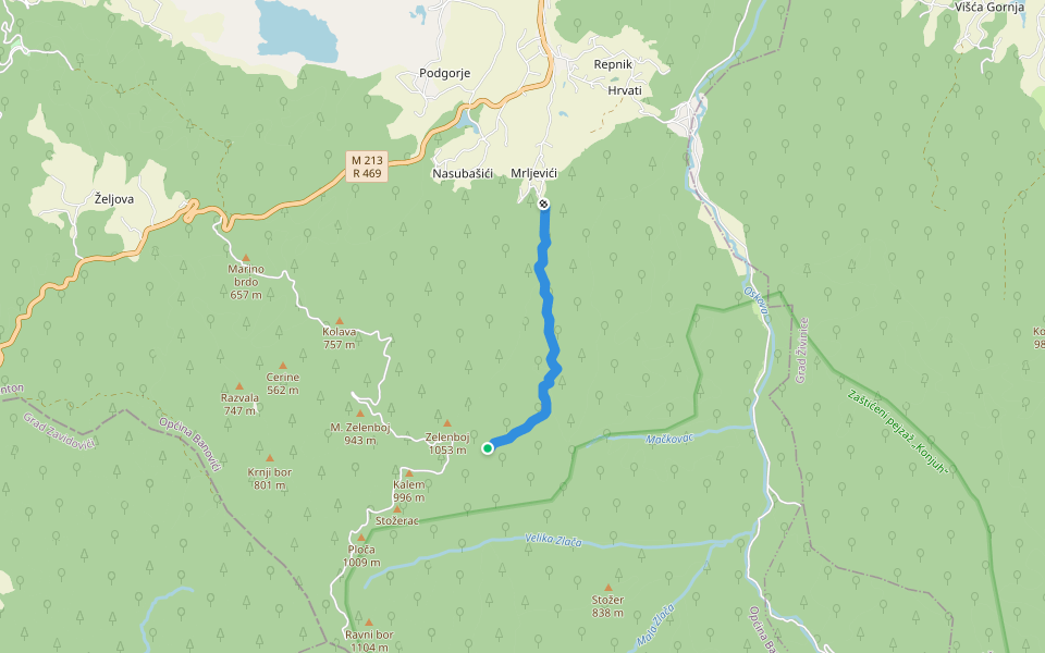 Botića potok Tanka kosa walking route map in Višća Gornja