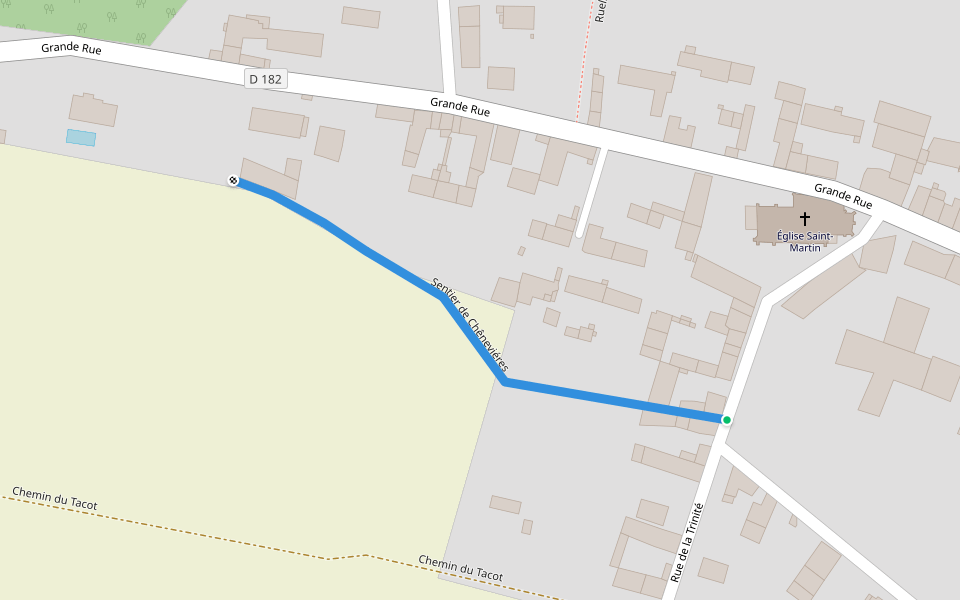 Sentier de Chêneviéres walking route map in Champlay