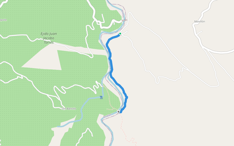 Camino a las Aguas Calientes walking route map in Barranca del Tigre