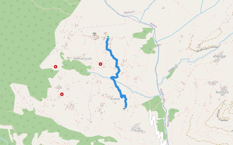 Mehalmudi to Riskot walking route map in Mehal Mudi