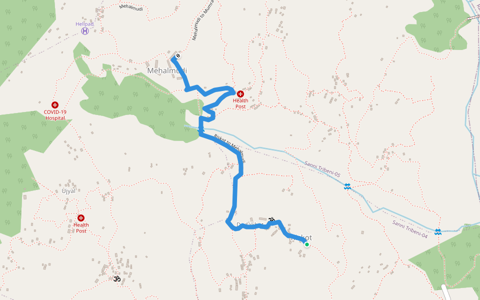 Riskot to Mehalmudi walking route map in Mehal Mudi