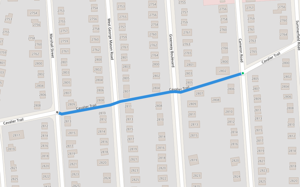Cavalier Trail walking route map in Falls Church