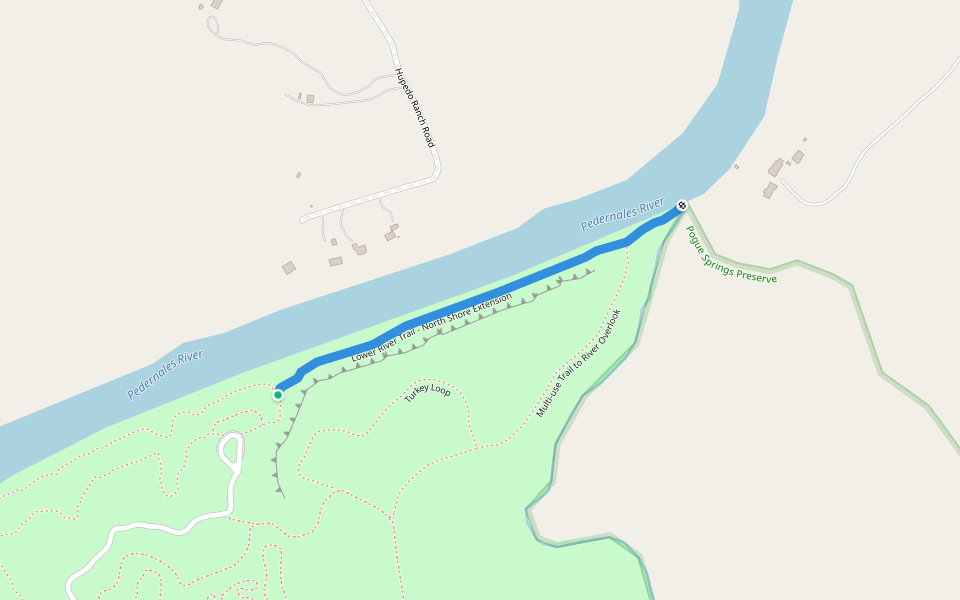 Lower River Trail - North Shore Extension walking route map in Dripping Springs