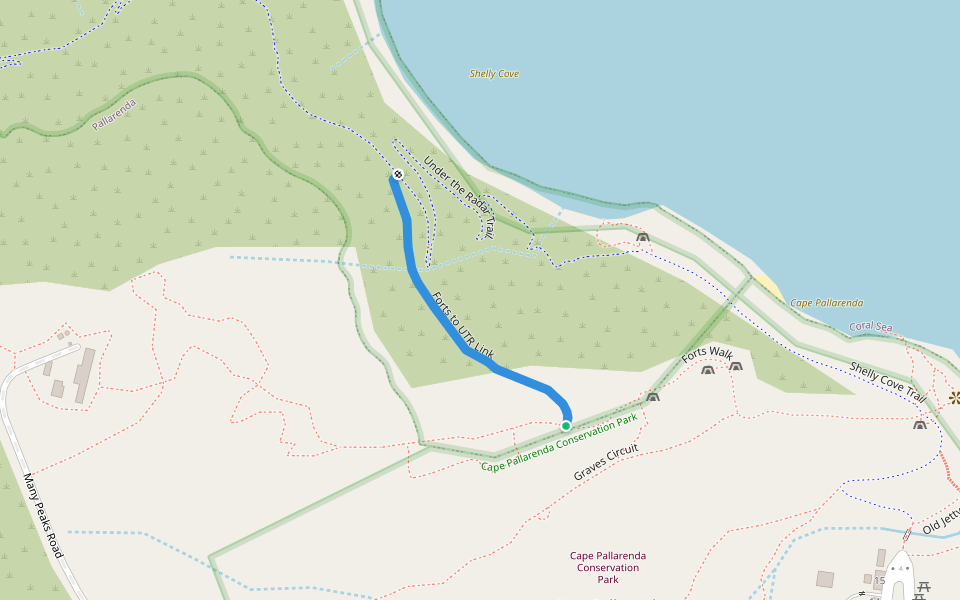 Forts to UTR Link walking route map in Pallarenda