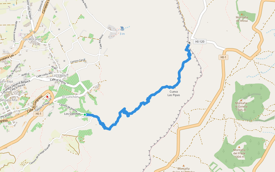 Camino de Jinama walking route map in Frontera