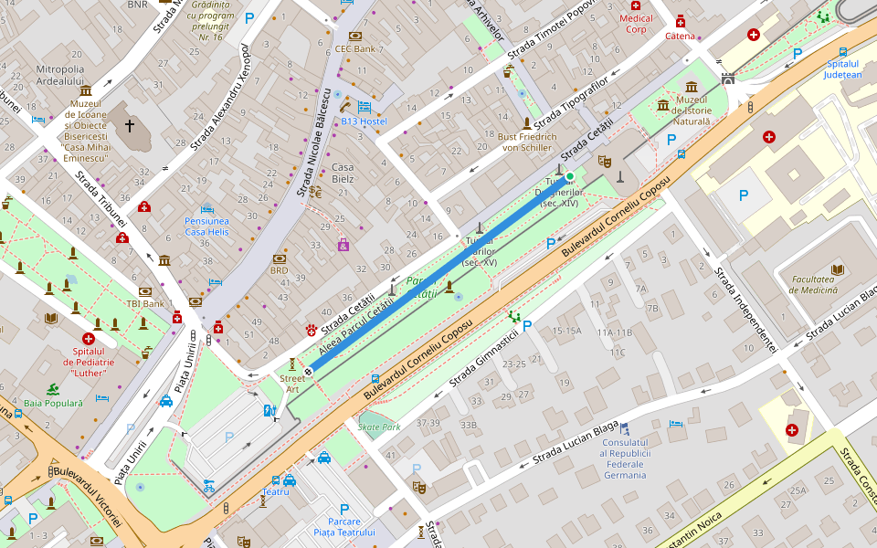 Aleea Parcul Cetății walking route map in Sibiu