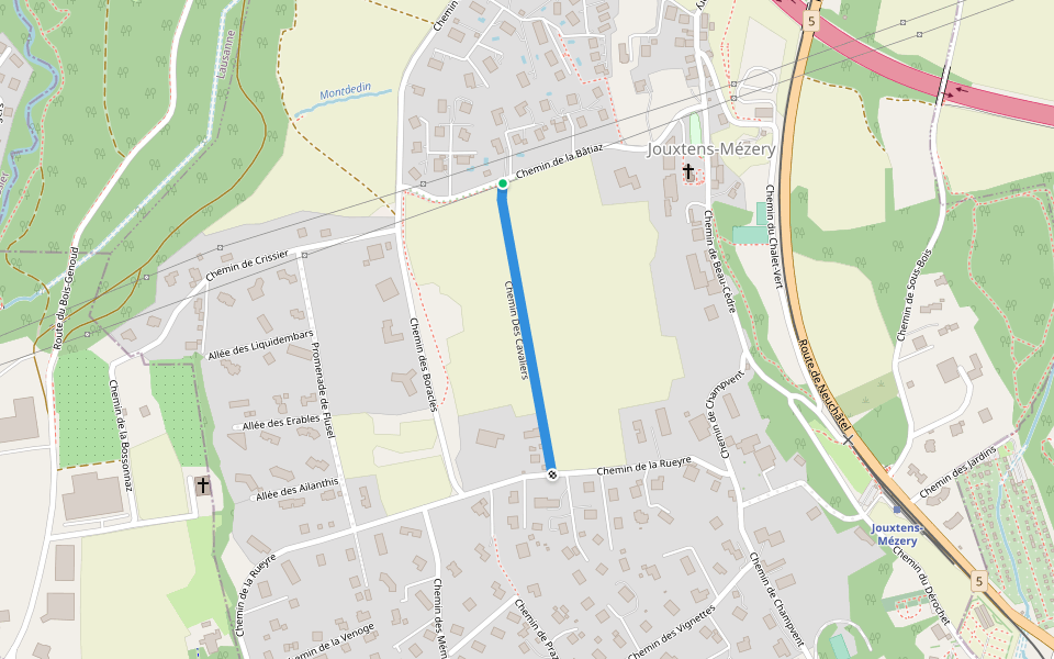 Chemin Des Cavaliers walking route map in Jouxtens-Mézery