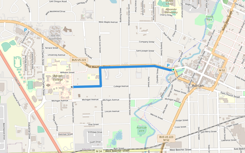 Toledo and Western Adrian Branch walking route map in Adrian