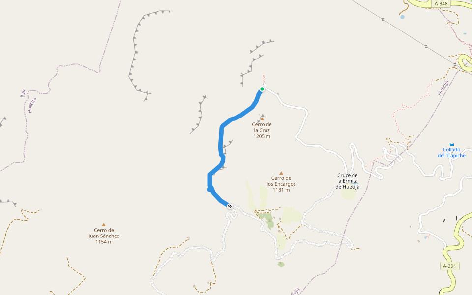 Vereda de la Cruz de Huecija walking route map in Alicún