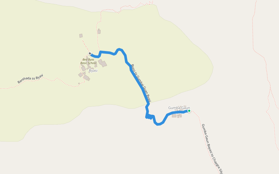 Byasi to Gumbai Guan Byasi walking route map in Lawan