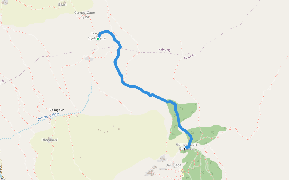 Chaygra Silyala Byasi to Gumba Gaun Baijibada walking route map in Lawan