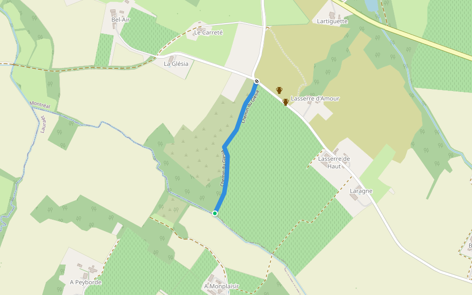 Chemin du Glésia walking route map in Lauraët