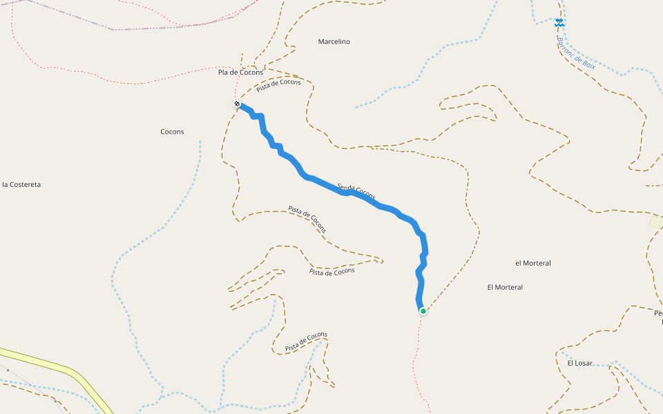 Senda Cocons walking route map in Eslida