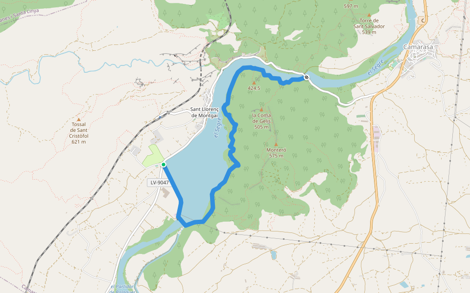 Camí de ferradura de la Ribera walking route map in Camarasa