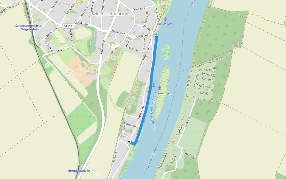 Dunapart-alsó utca walking route map in Szigetszentmárton