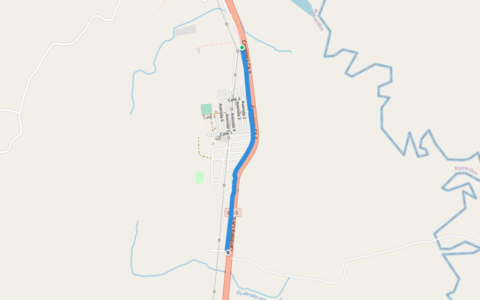Sendero peatonal y Ciclovia walking route map in Potrerillos