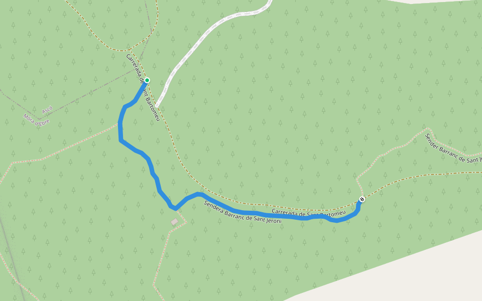 Sendera Barranc de Sant Jeroni walking route map in Móra d'Ebre