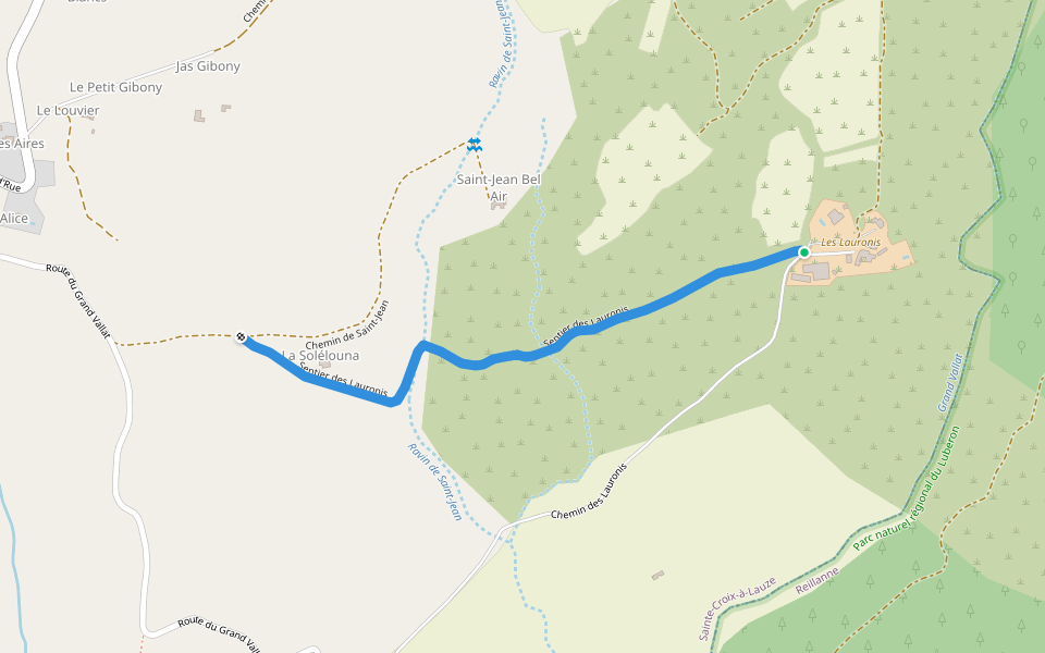 Sentier des Lauronis walking route map in Sainte-Croix-à-Lauze