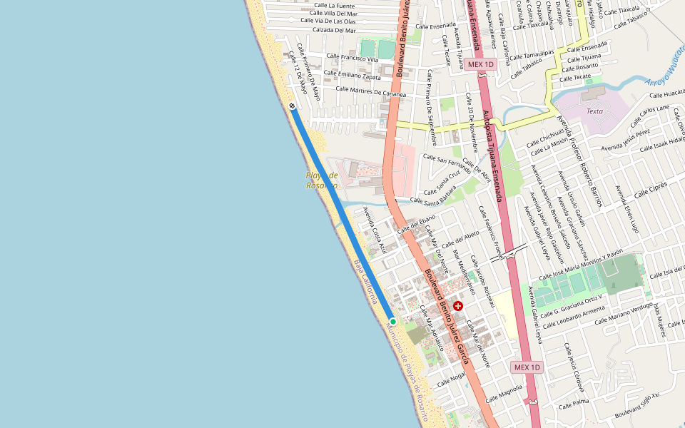 Costa Rosarito walking route map in Playas de Rosarito