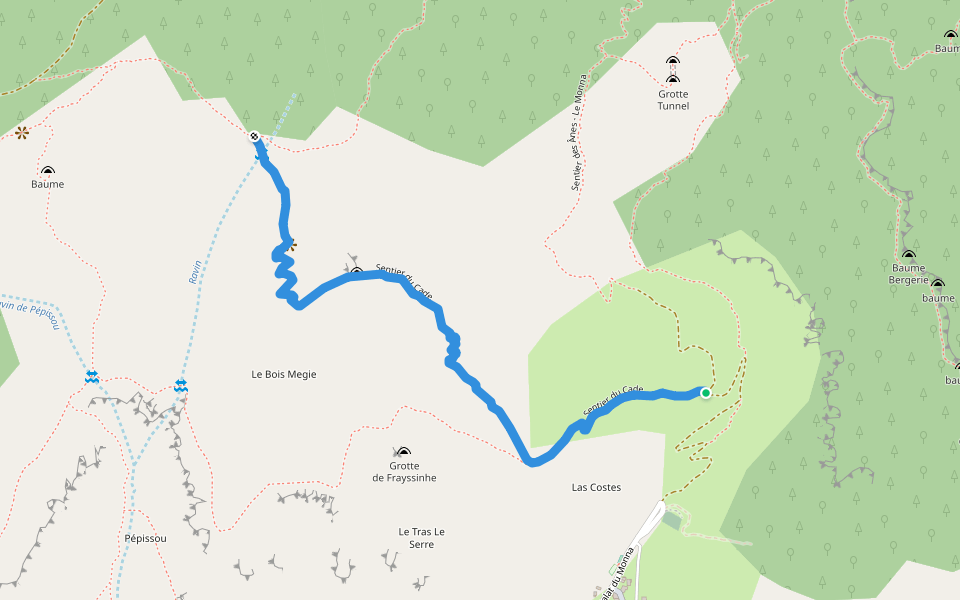 Sentier du Cade walking route map in Millau
