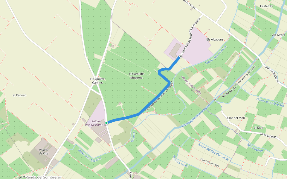 Camí Vell de Museros a Vinalesa walking route map in Foios