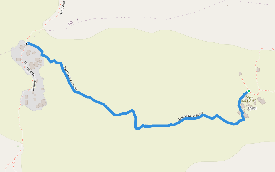 Banthada to Byasi walking route map in Lawan