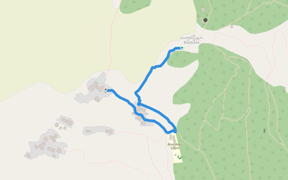Gumba Gaun Baijibada to Baiji Bada walking route map in Lawan