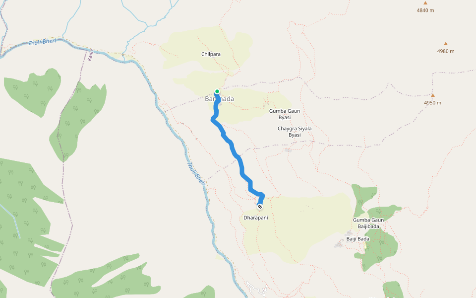 Dharapani to Banthada walking route map in Lawan