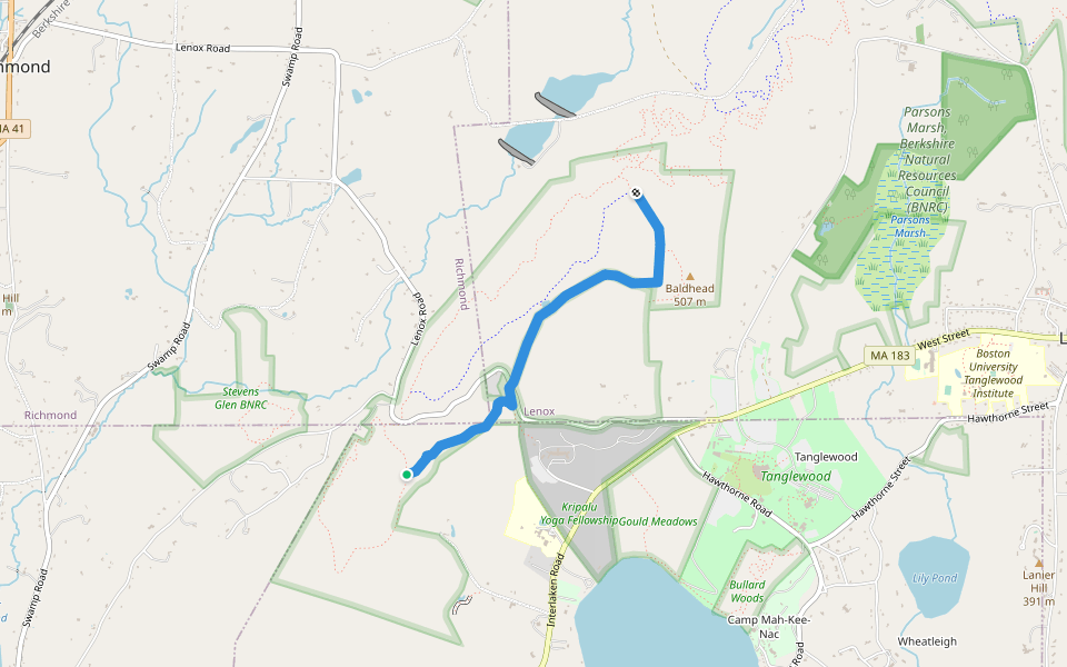 Old Baldhead Road walking route map in West Stockbridge