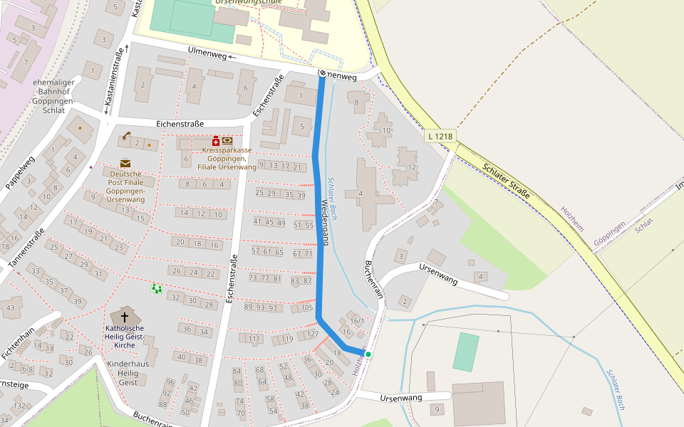 Weidengang walking route map in Göppingen