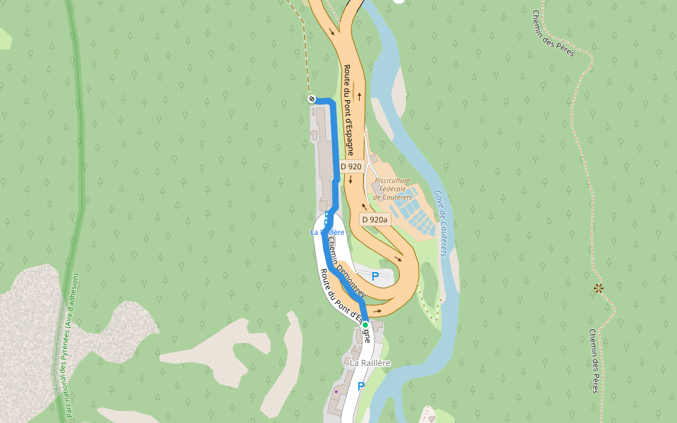 Chemin Demontzey walking route map in Cauterets