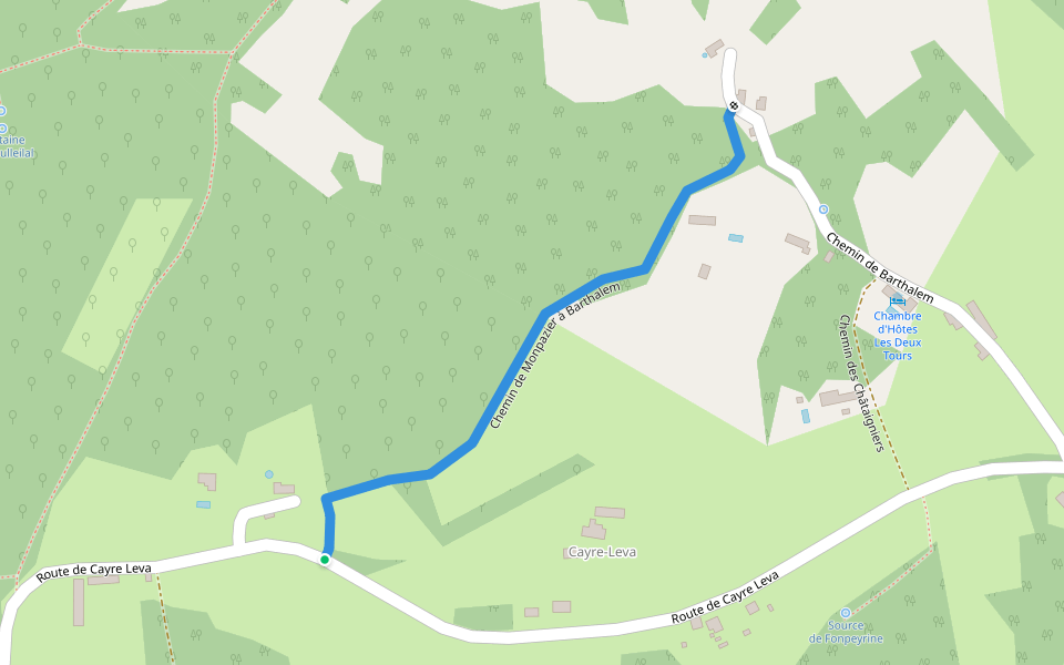 Chemin de Monpazier à Barthalem walking route map in Siorac-en-Périgord