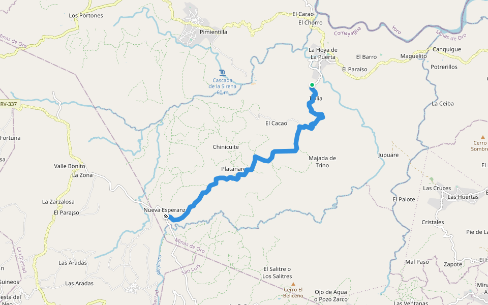 Calle perdida Nueva Esperanza - Majada de Trino walking route map in Comayagua