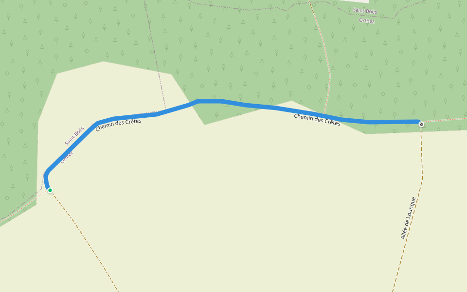 Chemin des Crêtes walking route map in Orthez